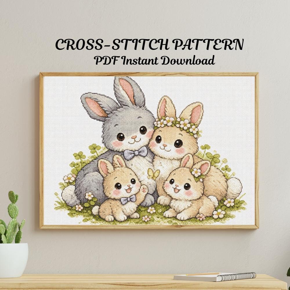 Bunny Family Cross Stitch Pattern PDF finished cross stitch design