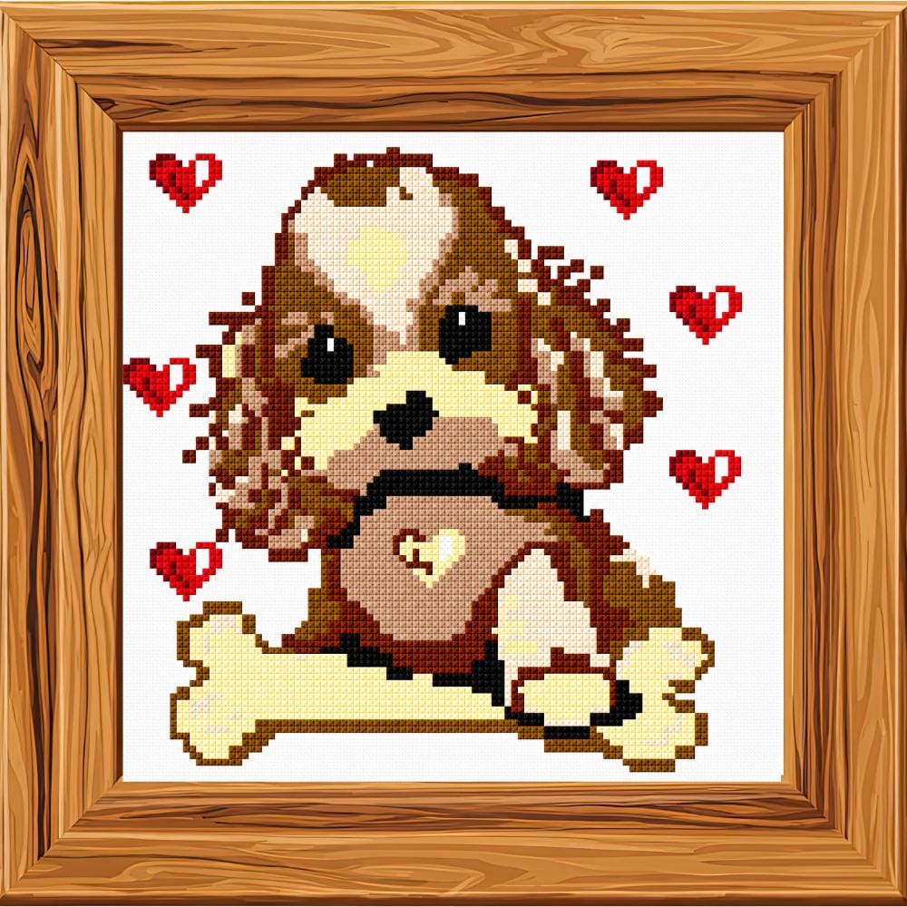 Cute Puppy Cross Stitch Pattern PDF digital pattern preview