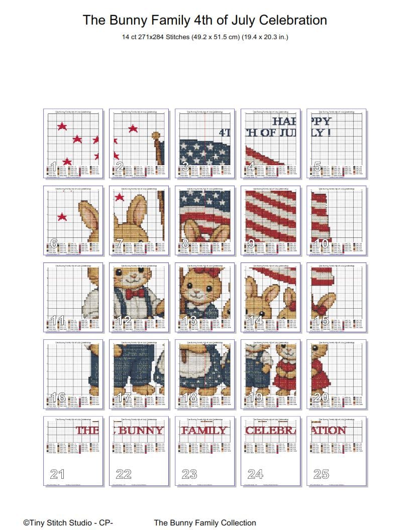 America 250 Bunny Cross Stitch Pattern PDF digital pattern preview
