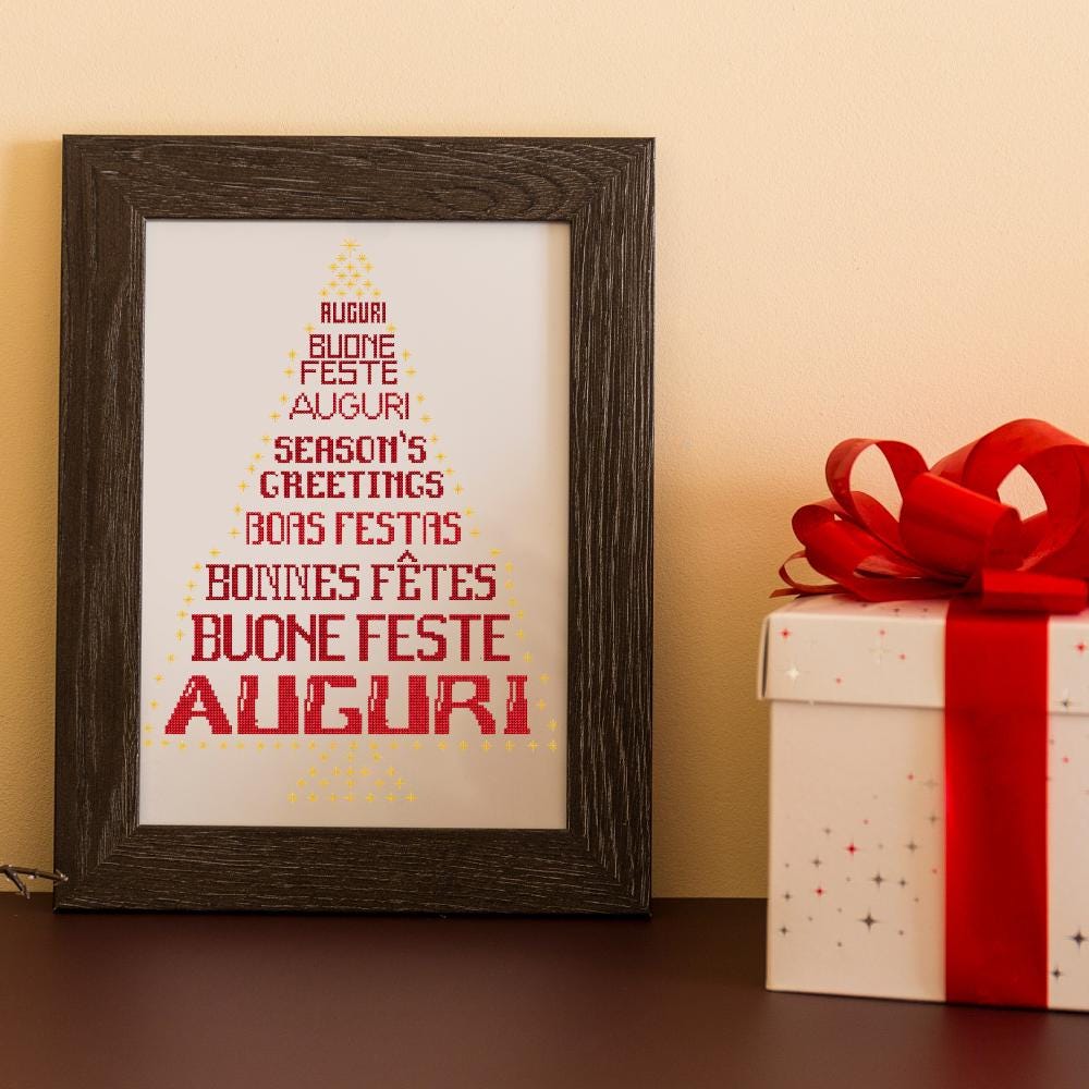 Christmas Greetings Tree Cross Stitch Pattern PDF digital pattern preview
