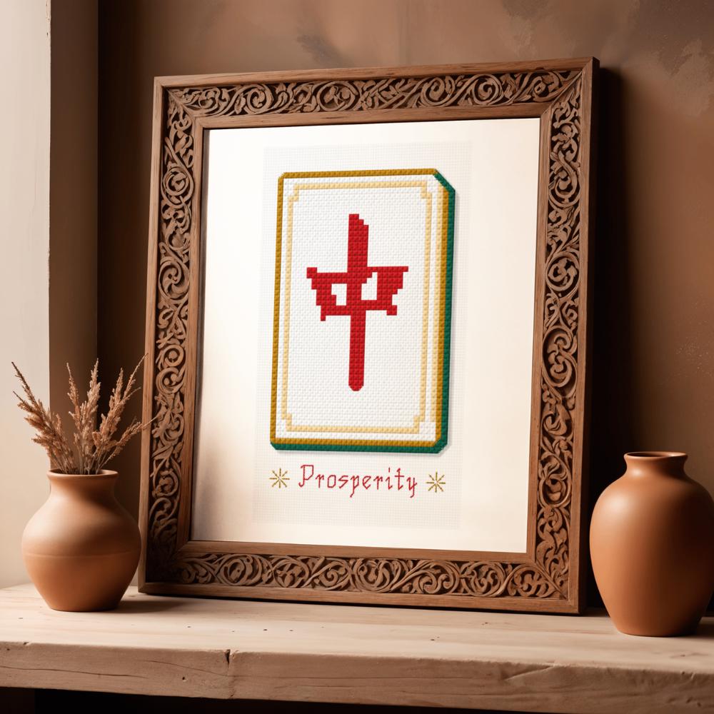 Red Dragon Mahjong Cross Stitch Pattern PDF digital pattern preview