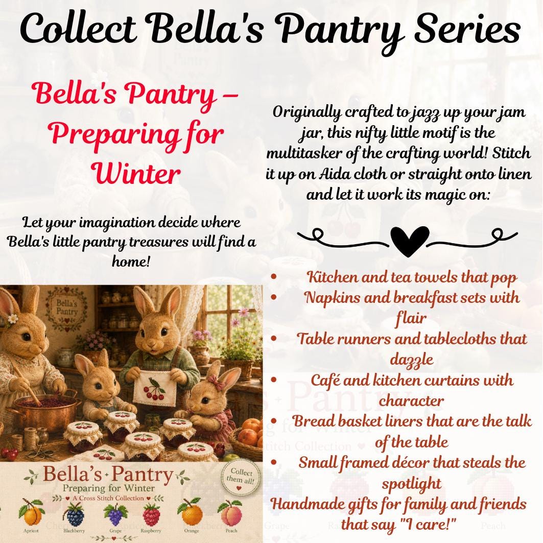 Grape Cross Stitch Pattern | Bella's Pantry | Cottage Fruit Embroidery PDF | Rustic Kitchen Decor | Instant Download