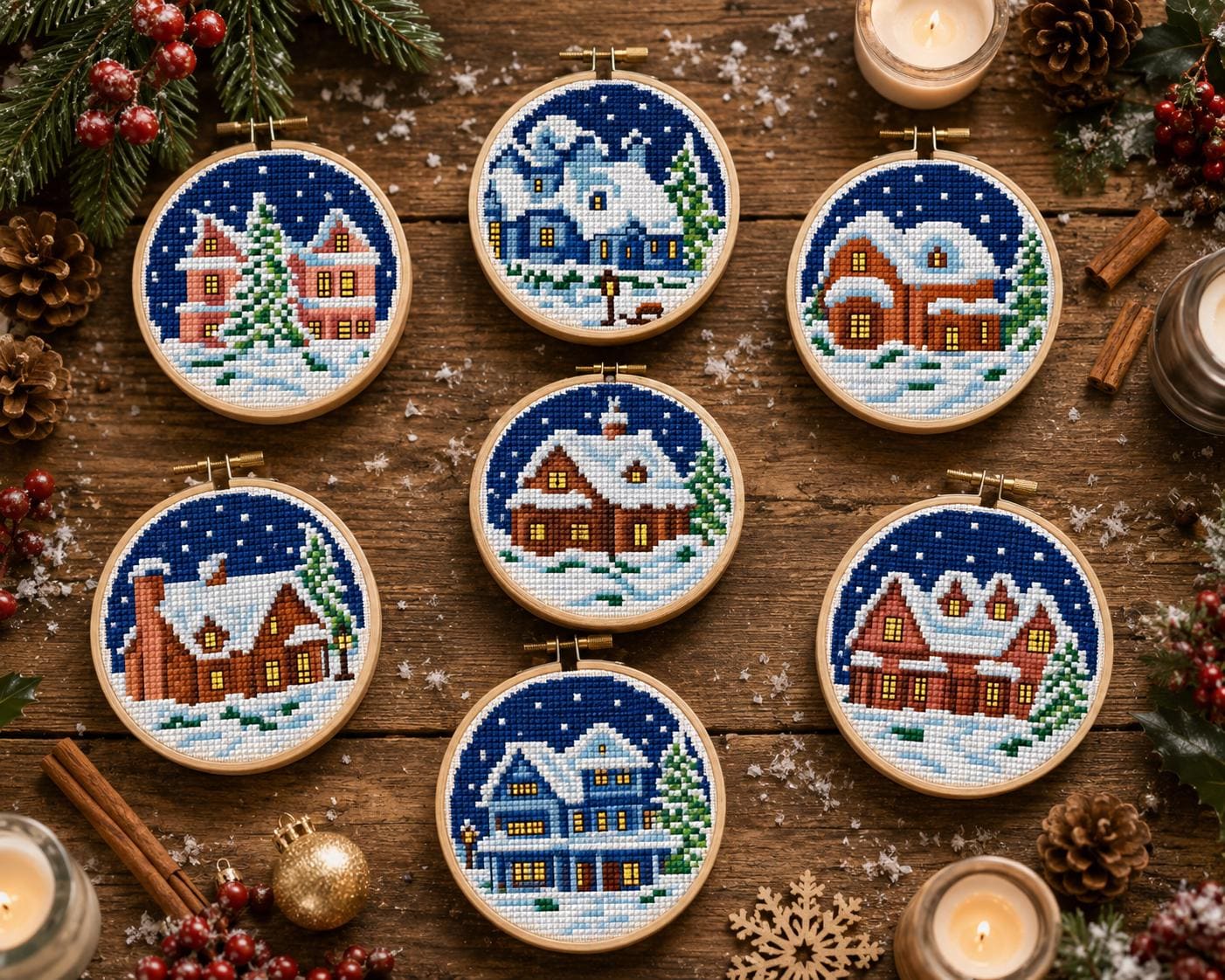Winter Village Cross Stitch Bundle PDF digital pattern preview