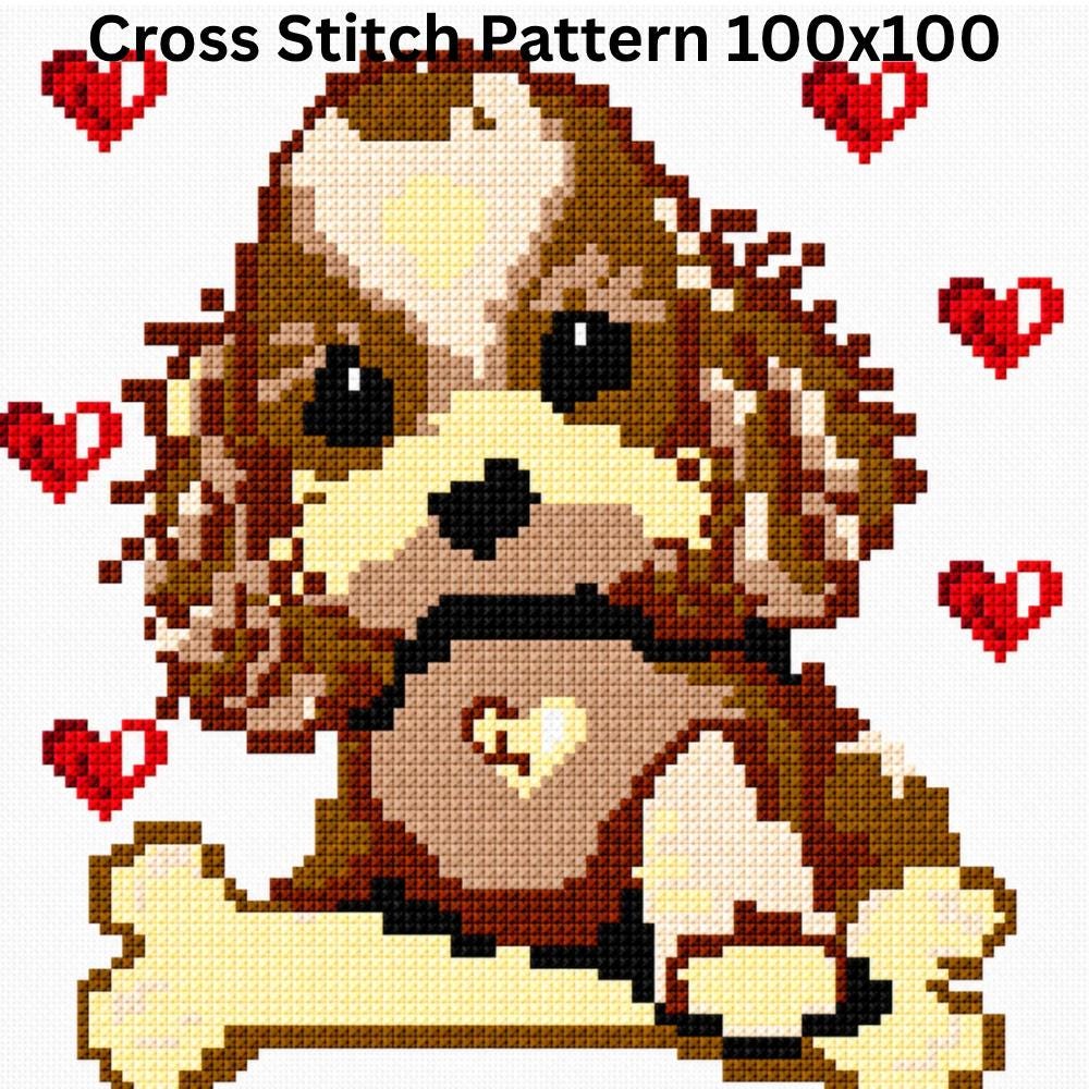 Cute Puppy Cross Stitch Pattern PDF digital pattern preview