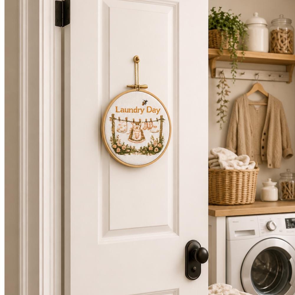 Bunny Laundry Room Cross Stitch Pattern PDF digital pattern preview