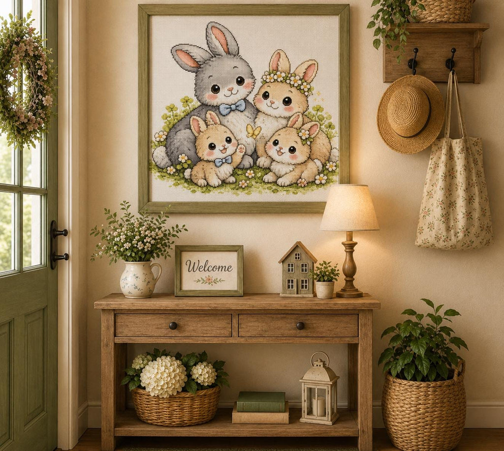 Bunny Family Cross Stitch Pattern PDF digital pattern preview