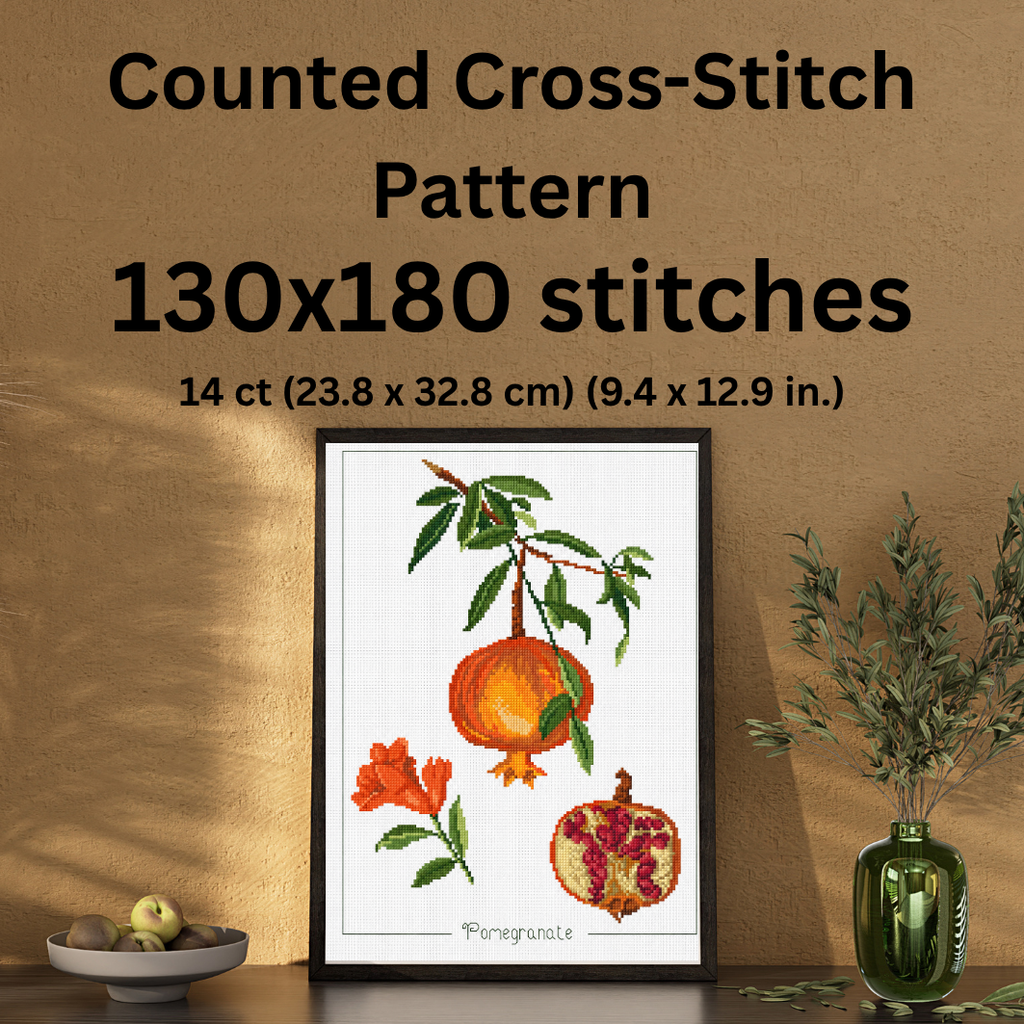 Pomegranate Cross Stitch Pattern, Fruit Embroidery, Kitchen Wall Decor, Flower Cross-stitch, Pattern Keeper, Digital PDF Chart