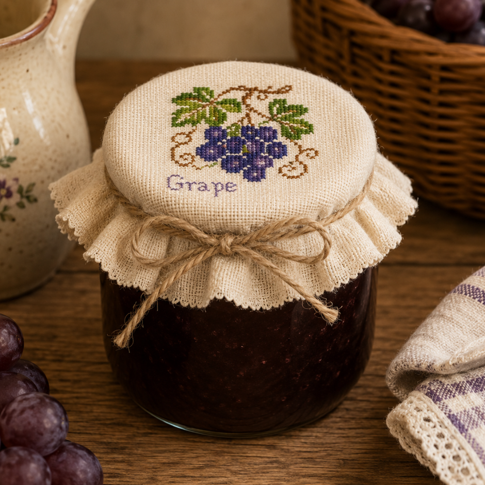Grape Cross Stitch Pattern | Bella's Pantry | Cottage Fruit Embroidery PDF | Rustic Kitchen Decor | Instant Download