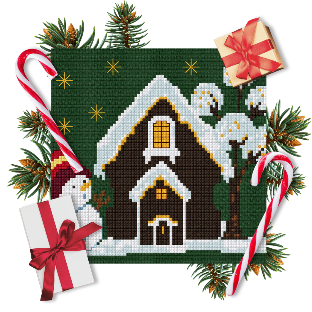 Winter Home with Lights Cross Stitch Pattern PDF, Snowman Christmas Scene, Cozy Winter Decor, Pattern Keeper, Immediate Download