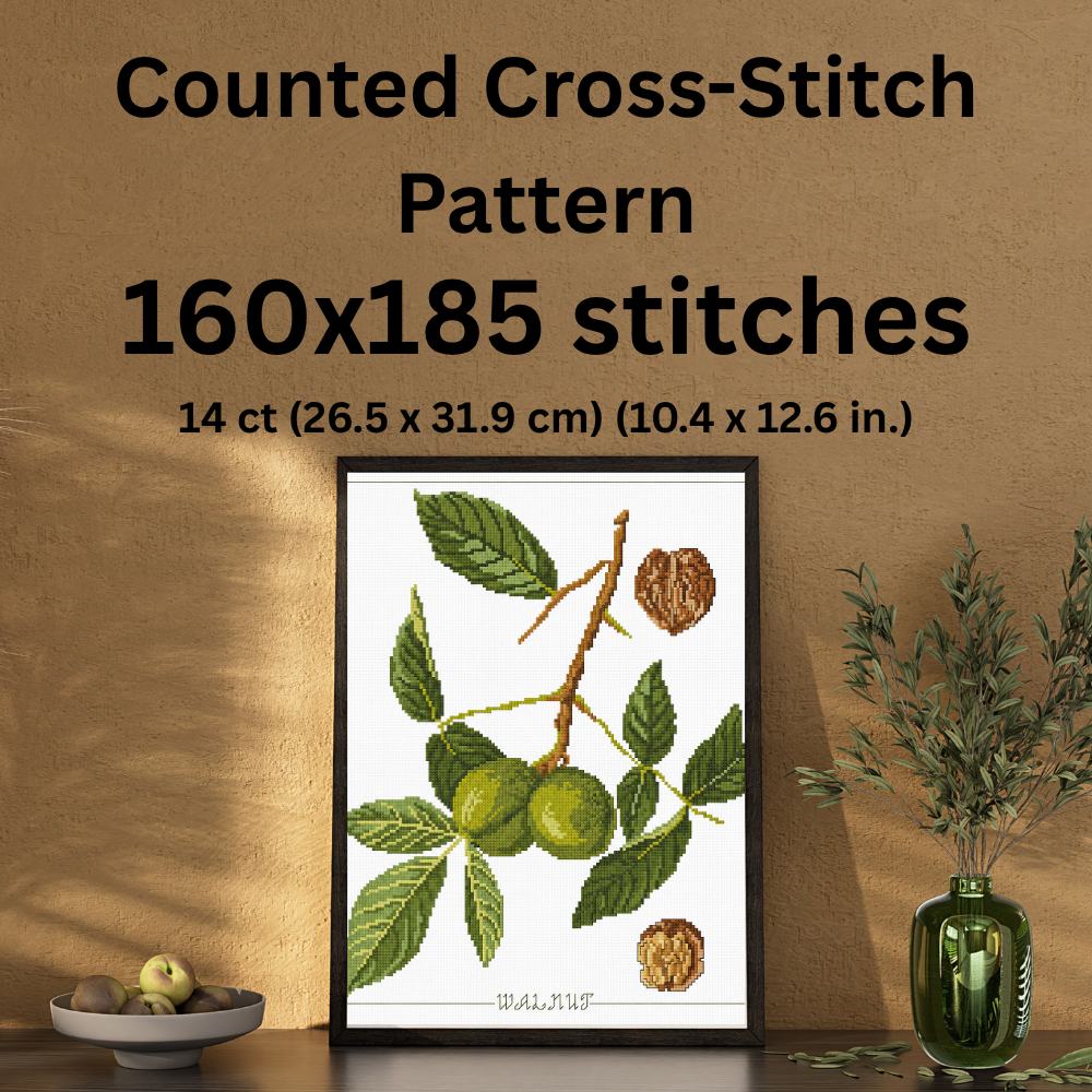 Walnut Cross Stitch Pattern, Walnut Branch Pattern, Vintage Kitchen Decor, Cottagecore Embroidery, Instant Download PDF, Pattern Keeper
