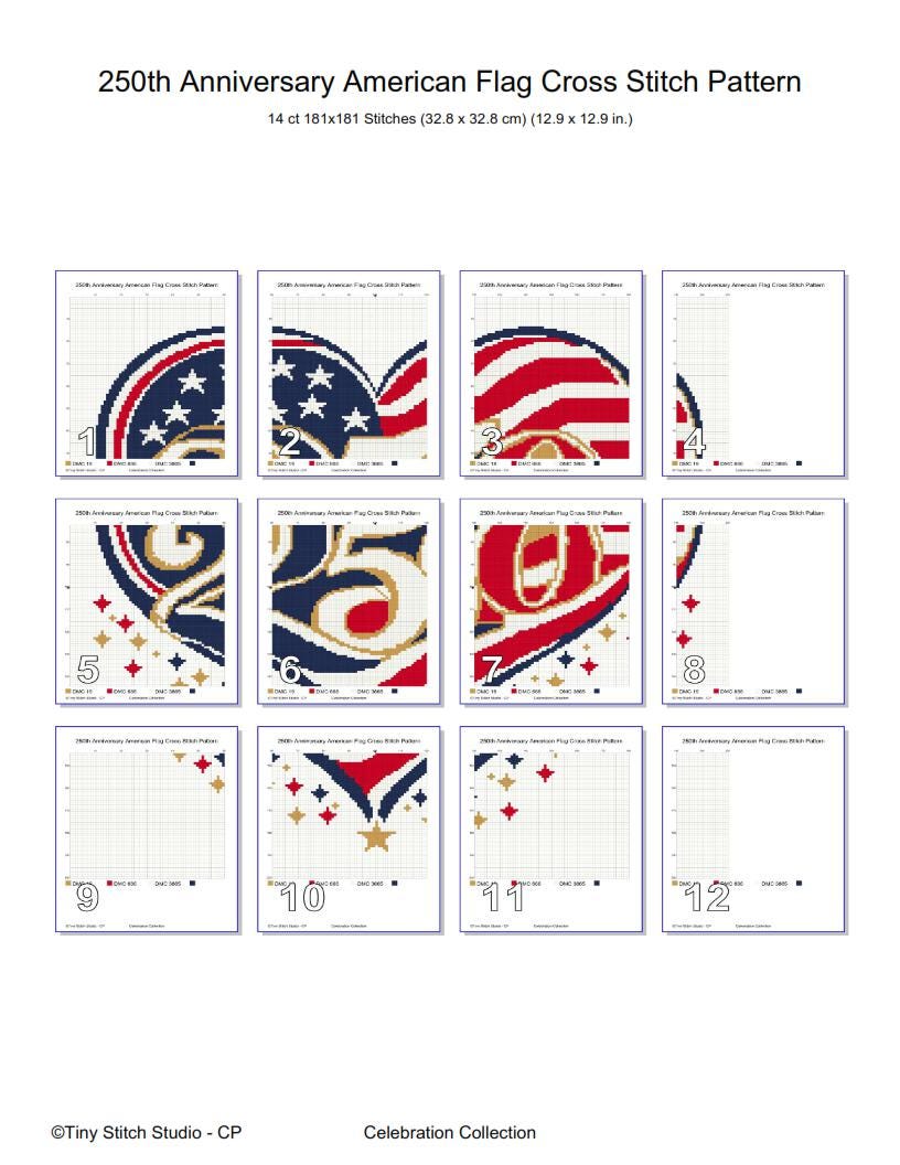 America 250 Flag Cross Stitch Pattern PDF digital pattern preview