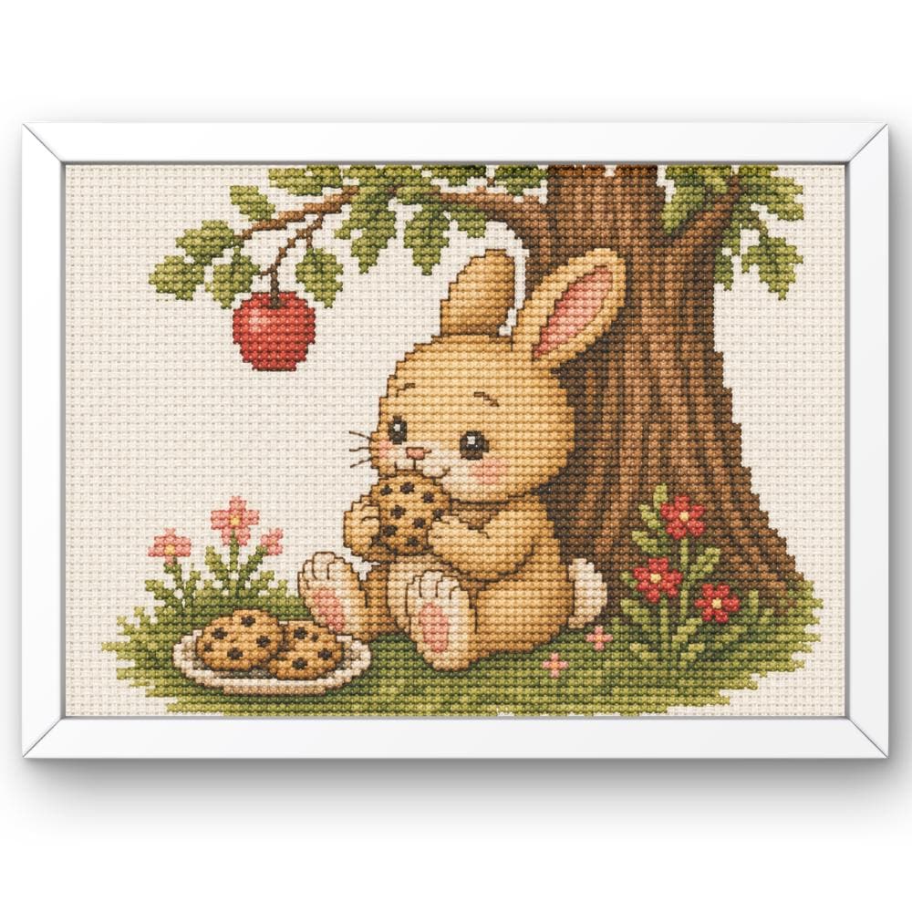 Bunny Eating Cookie Cross Stitch Pattern PDF digital pattern preview