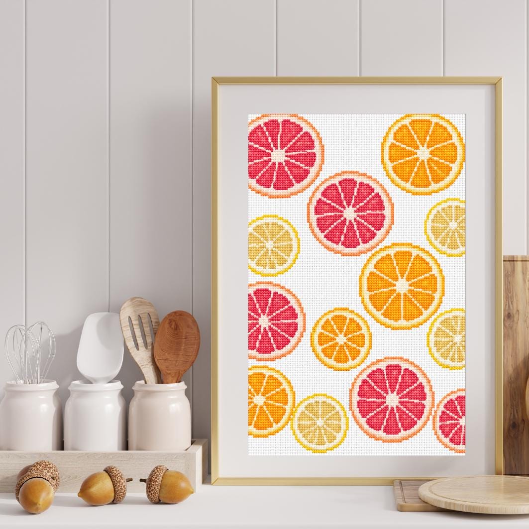 Citrus Fruit Cross Stitch Pattern PDF digital pattern preview