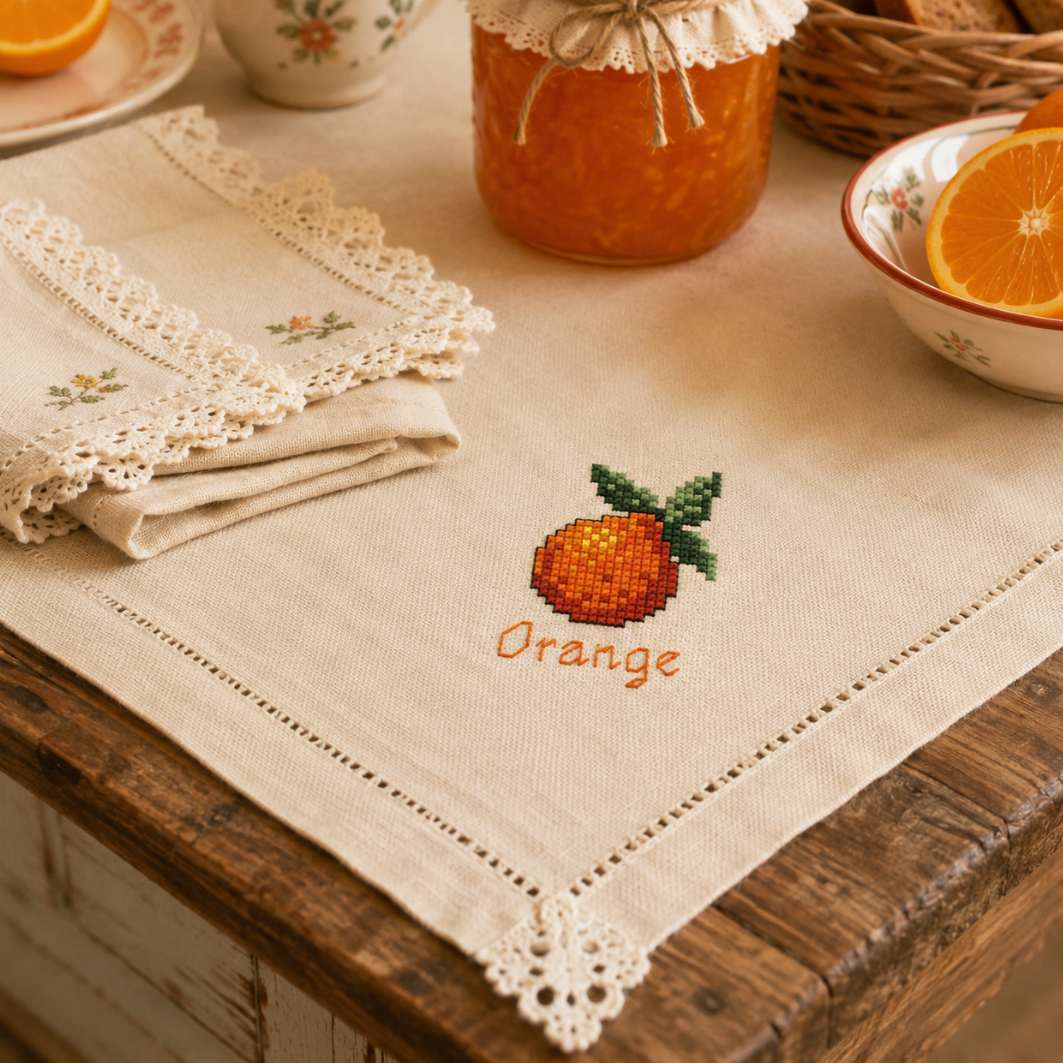Orange Cross Stitch Pattern PDF, Cottagecore Kitchen Embroidery, Fruit Pattern, Jam Jar Cover, Apron & Kitchen Decor