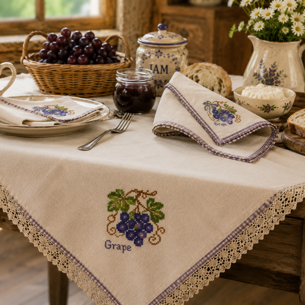 Grape Cross Stitch Pattern | Bella's Pantry | Cottage Fruit Embroidery PDF | Rustic Kitchen Decor | Instant Download
