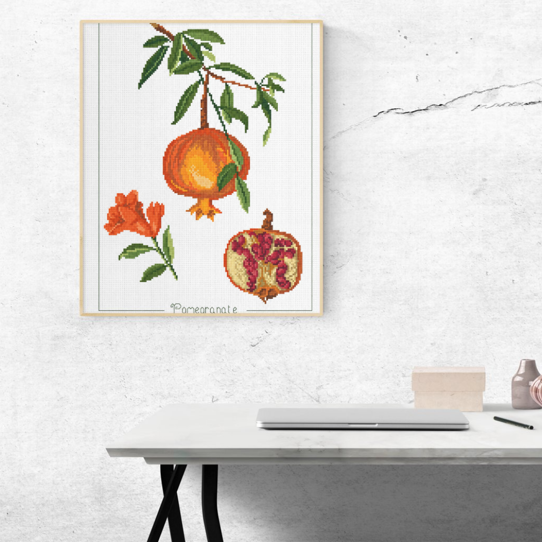 Pomegranate Cross Stitch Pattern, Fruit Embroidery, Kitchen Wall Decor, Flower Cross-stitch, Pattern Keeper, Digital PDF Chart