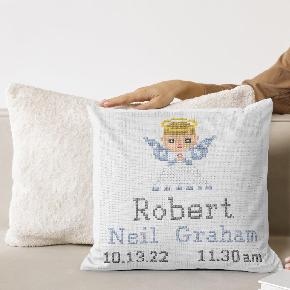 Angel Baby Birth Announcement Cross Stitch Pattern digital pattern preview