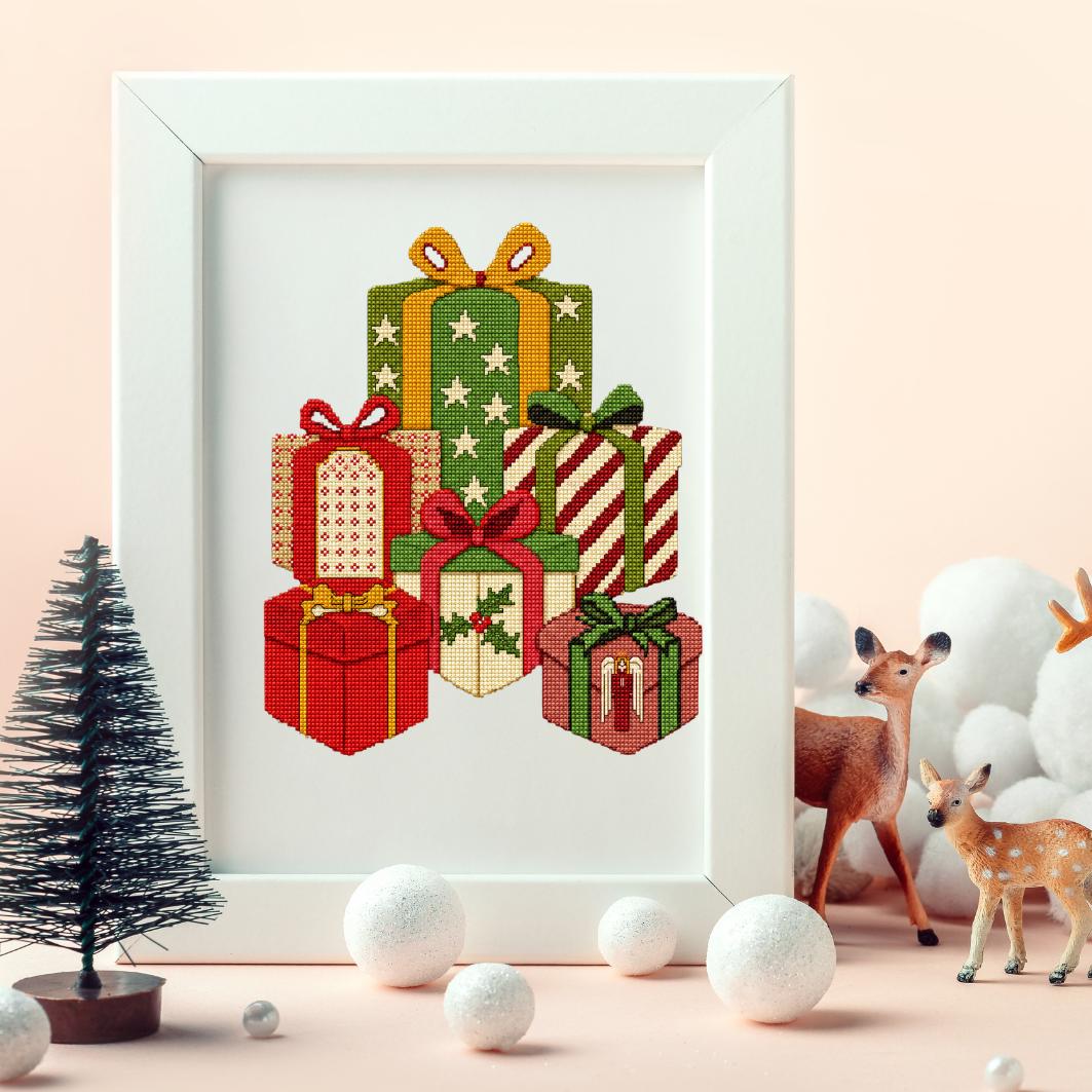 Christmas Gift Boxes Cross Stitch Pattern PDF finished cross stitch design