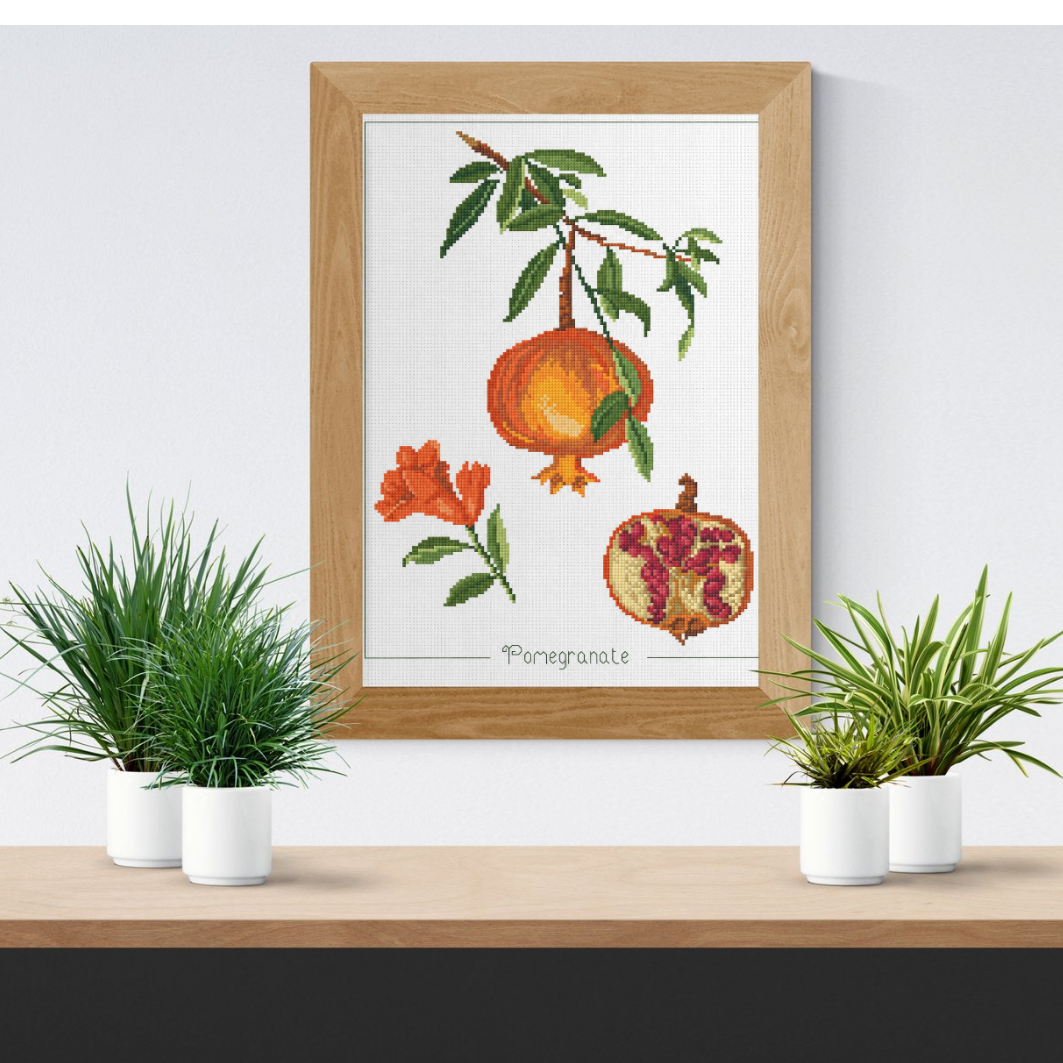 Pomegranate Cross Stitch Pattern, Fruit Embroidery, Kitchen Wall Decor, Flower Cross-stitch, Pattern Keeper, Digital PDF Chart