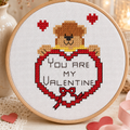 Valentine Bear Cross Stitch Pattern PDF, Teddy Bear Heart Embroidery, Romantic Valentine Gift, Cute Love Counted Cross Stitch