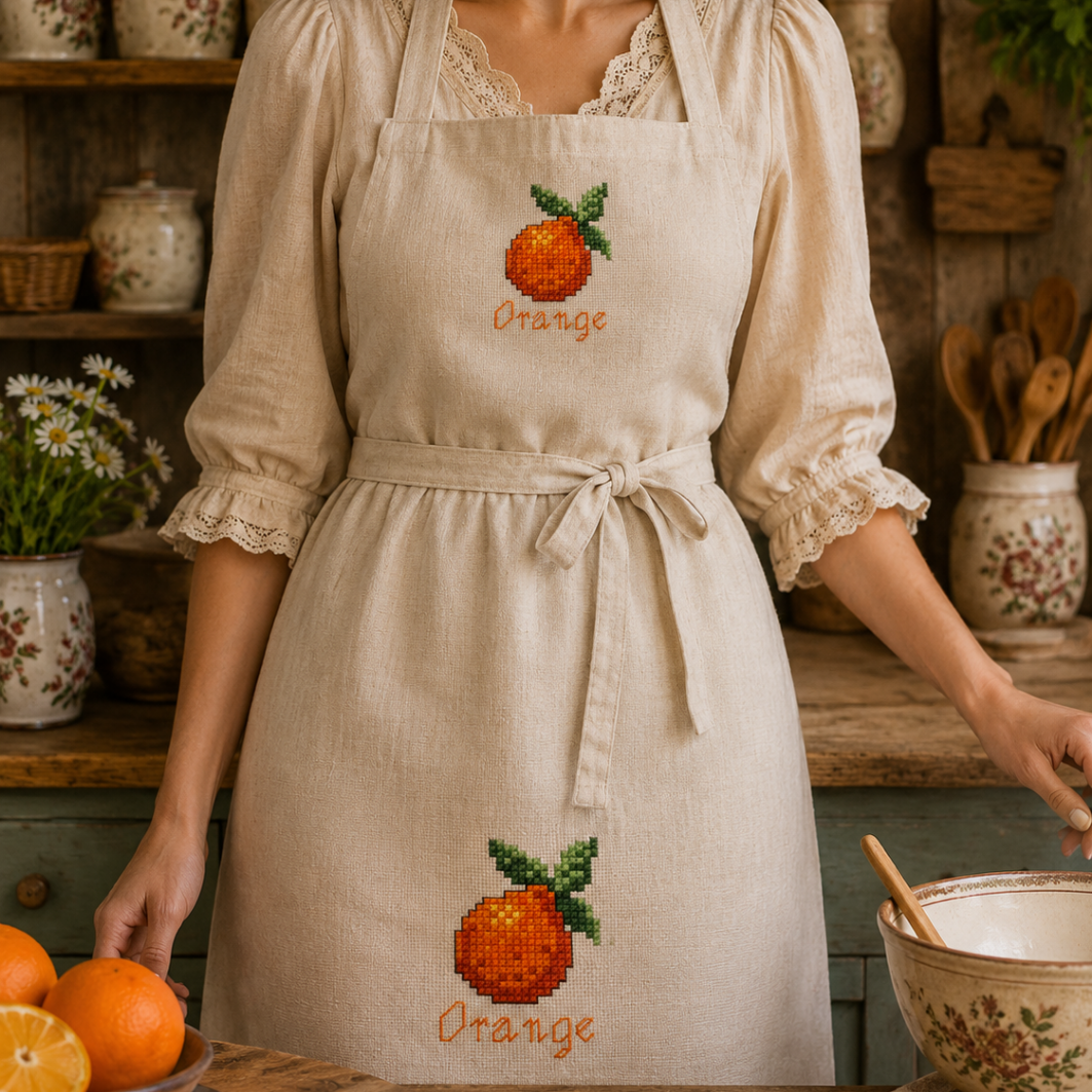 Orange Cross Stitch Pattern PDF, Cottagecore Kitchen Embroidery, Fruit Pattern, Jam Jar Cover, Apron & Kitchen Decor