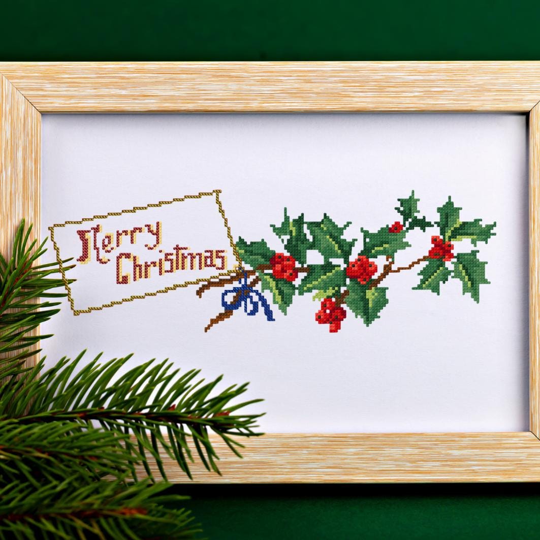 Mistletoe Christmas Cross Stitch Pattern PDF digital pattern preview