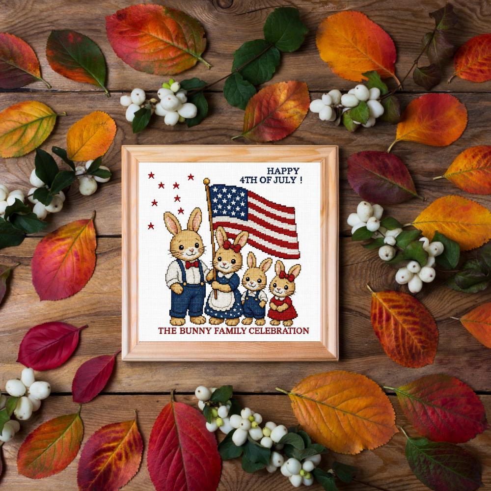 America 250 Bunny Cross Stitch Pattern PDF digital pattern preview