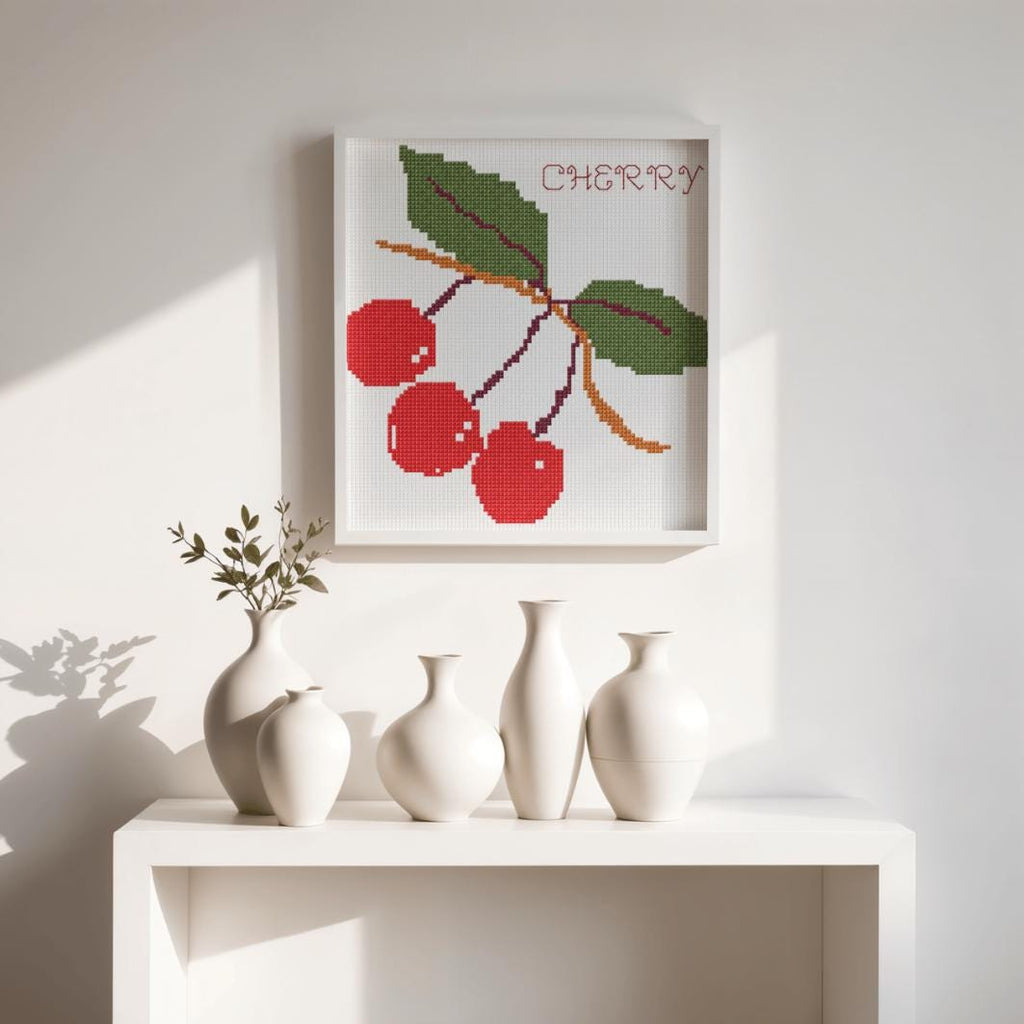Cherry Jam Jar Cover Cross Stitch Pattern PDF digital pattern preview