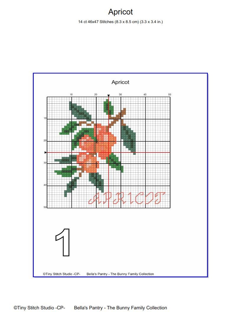 Apricot Cross Stitch Pattern | Bella's Pantry | Cottage Fruit Embroidery PDF | Rustic Kitchen Decor | Instant Download
