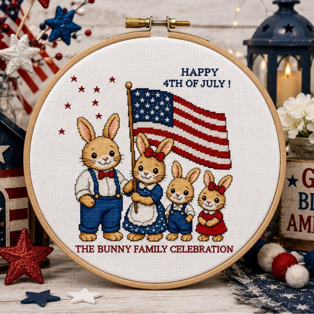 America 250 Bunny Cross Stitch Pattern PDF finished cross stitch design