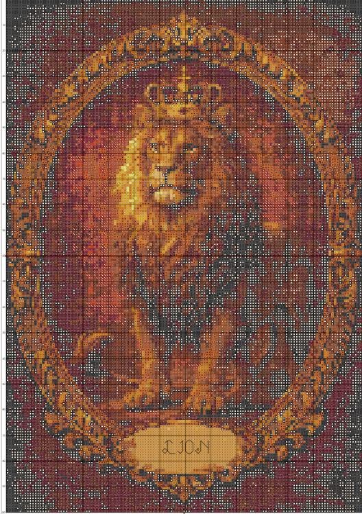 Crowned Lion Cross Stitch Pattern PDF digital pattern preview