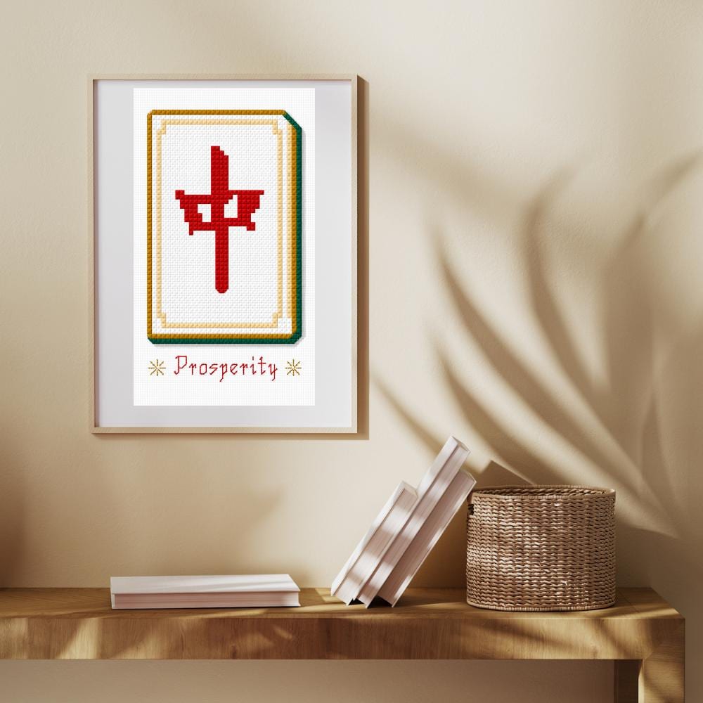 Red Dragon Mahjong Cross Stitch Pattern PDF digital pattern preview