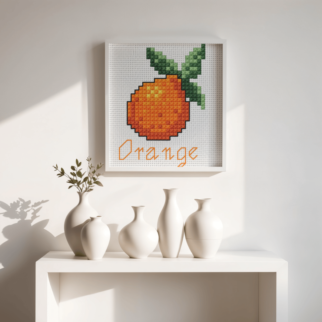 Orange Cross Stitch Pattern PDF, Cottagecore Kitchen Embroidery, Fruit Pattern, Jam Jar Cover, Apron & Kitchen Decor