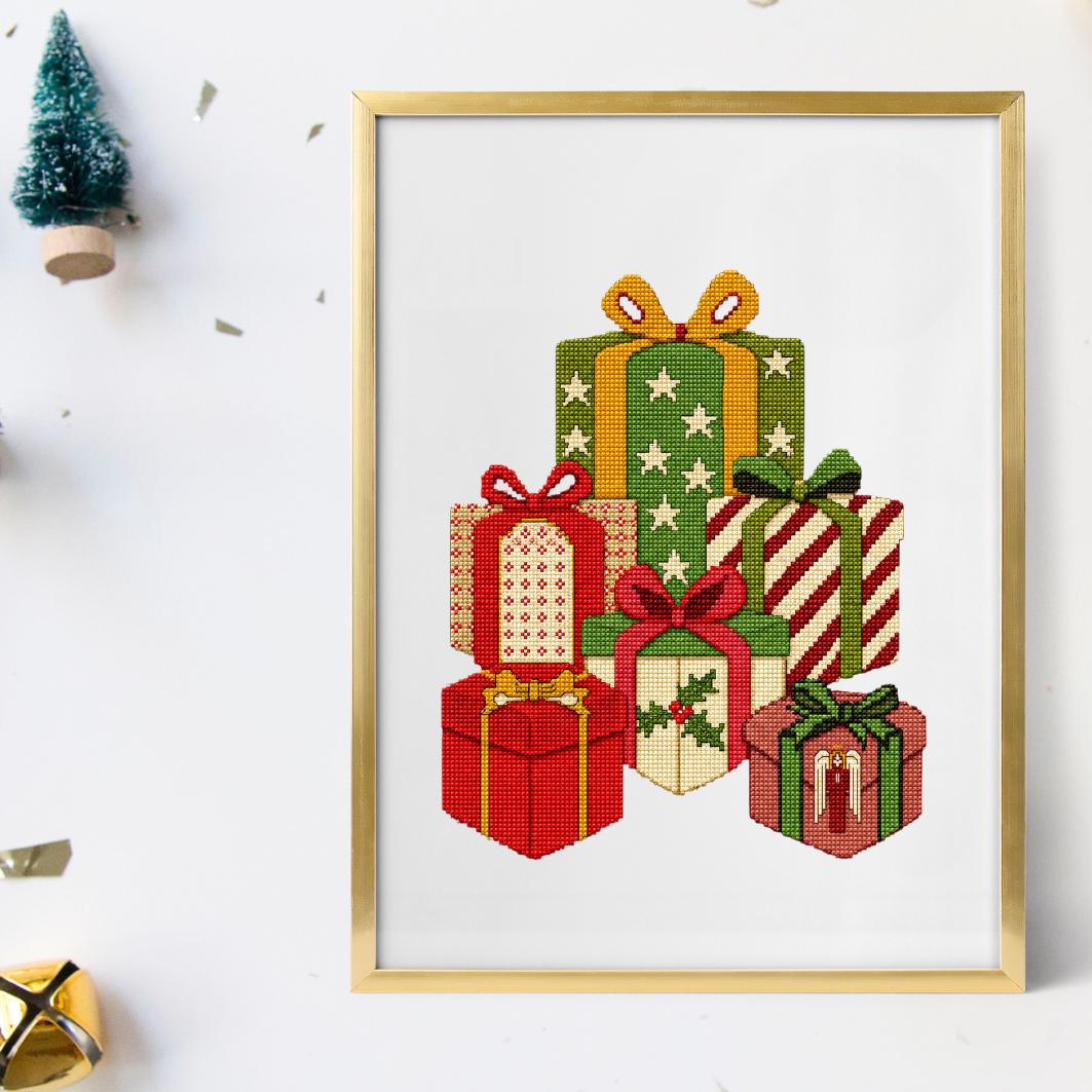 Christmas Gift Boxes Cross Stitch Pattern PDF digital pattern preview