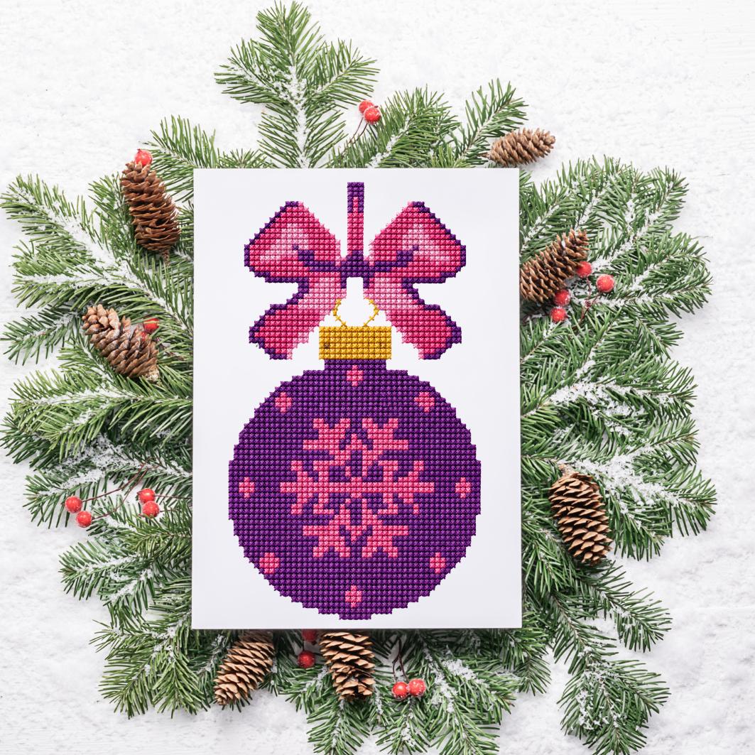 Purple Bauble Cross Stitch Pattern PDF digital pattern preview