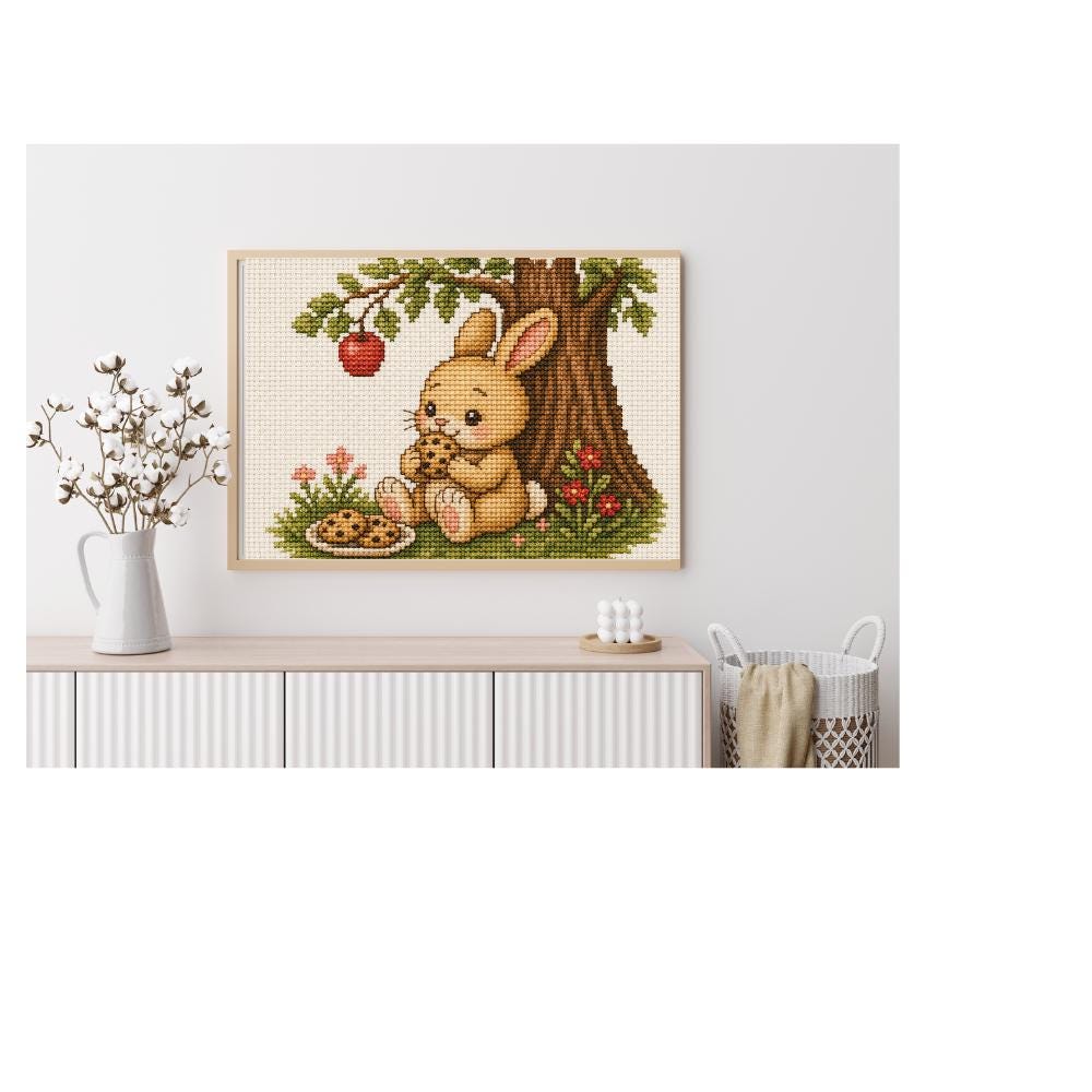 Bunny Eating Cookie Cross Stitch Pattern PDF digital pattern preview