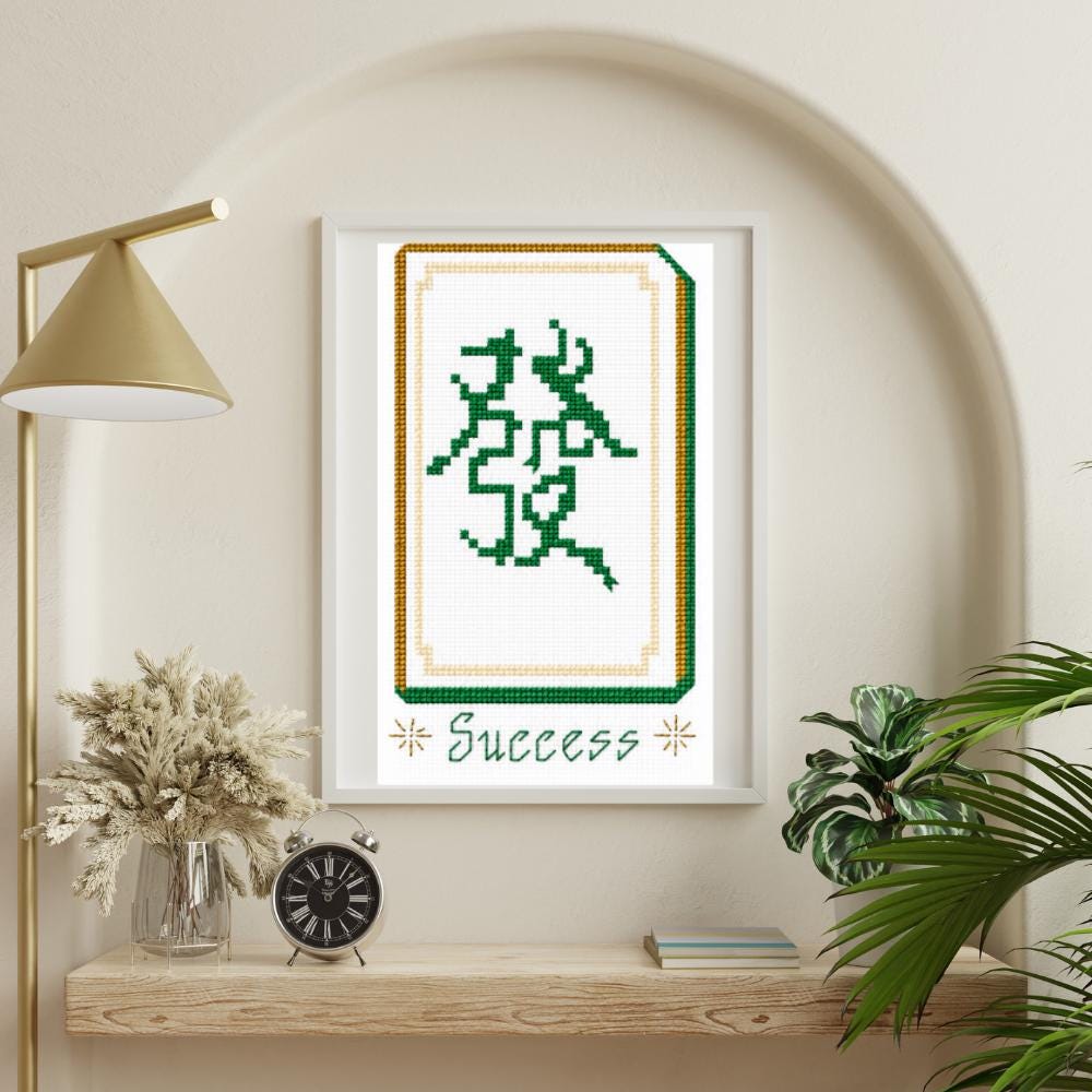 Green Dragon Mahjong Cross Stitch Pattern PDF digital pattern preview