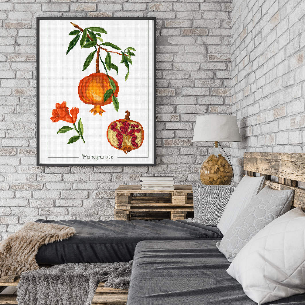 Pomegranate Cross Stitch Pattern, Fruit Embroidery, Kitchen Wall Decor, Flower Cross-stitch, Pattern Keeper, Digital PDF Chart