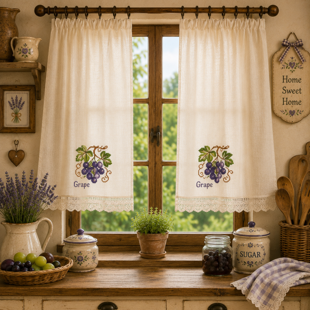 Grape Cross Stitch Pattern | Bella's Pantry | Cottage Fruit Embroidery PDF | Rustic Kitchen Decor | Instant Download