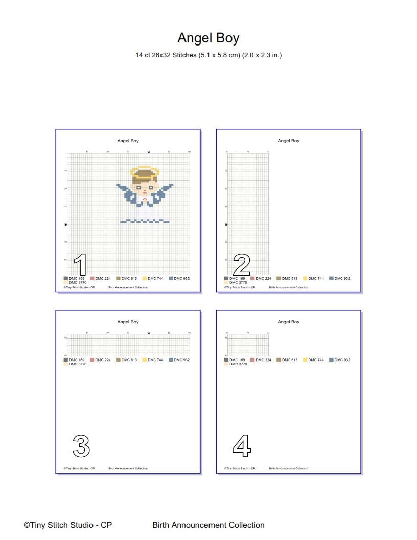 Angel Baby Birth Announcement Cross Stitch Pattern digital pattern preview
