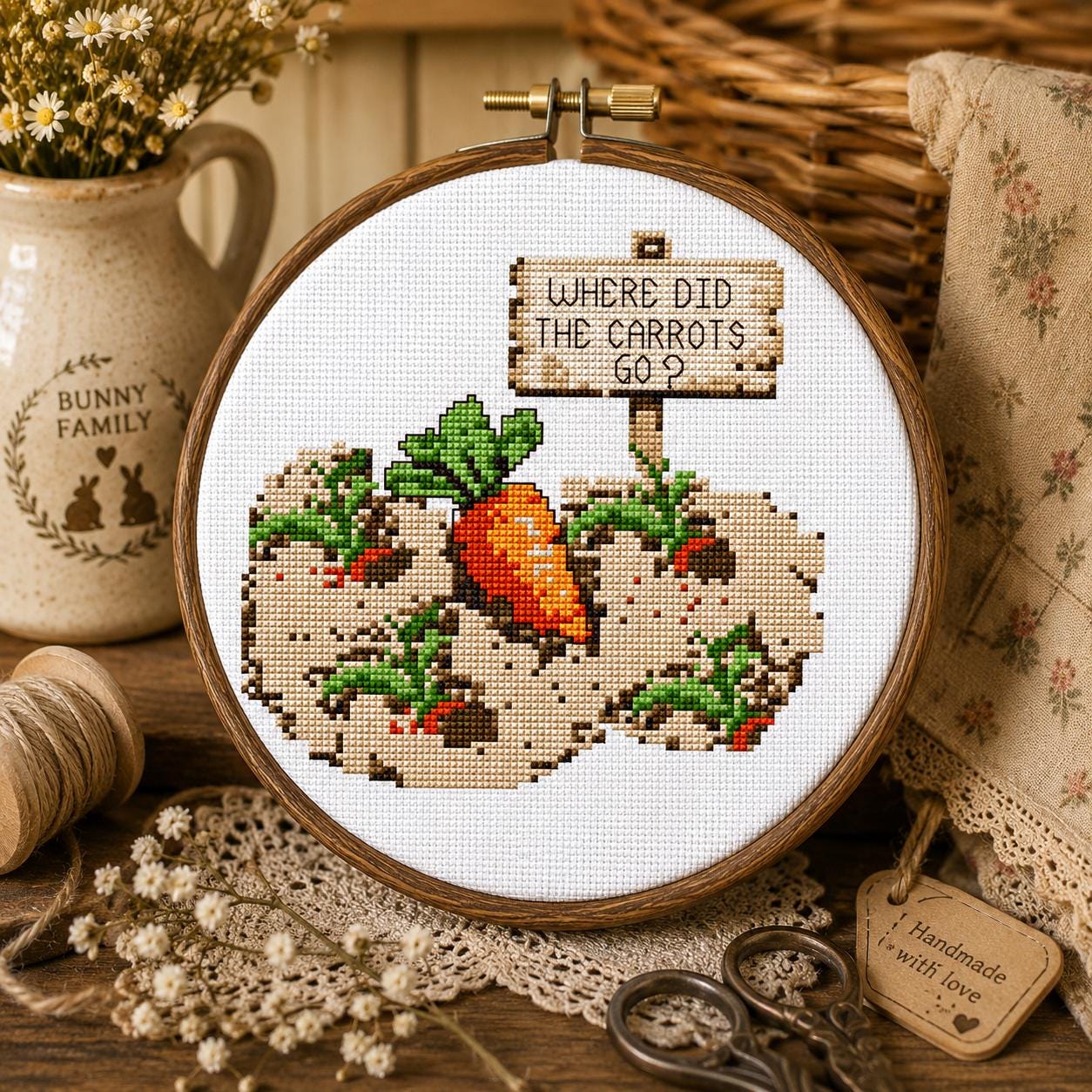 Bunny Garden Cross Stitch Pattern PDF finished cross stitch design