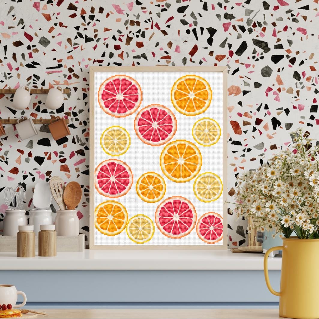Citrus Fruit Cross Stitch Pattern PDF digital pattern preview