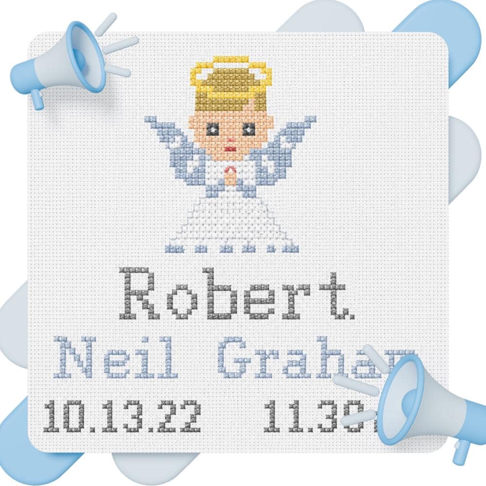 Angel Baby Birth Announcement Cross Stitch Pattern digital pattern preview