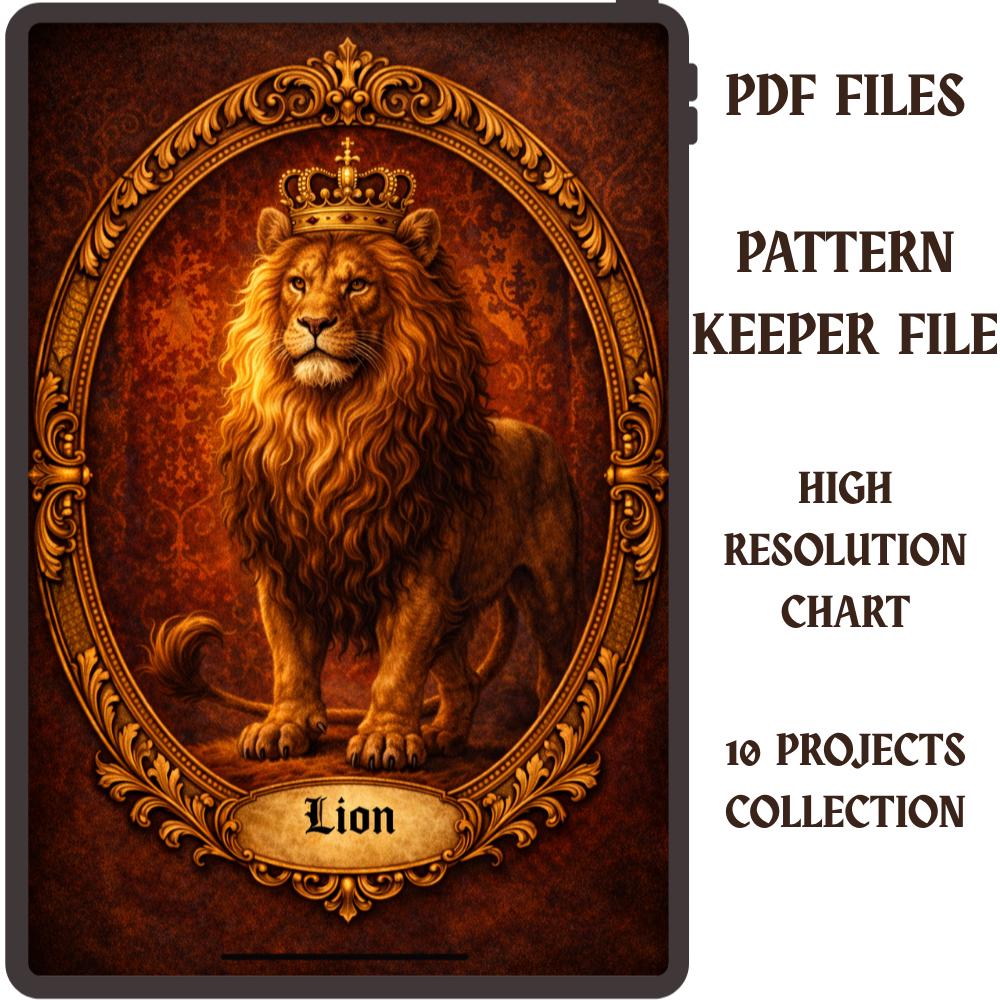 Crowned Lion Cross Stitch Pattern PDF digital pattern preview