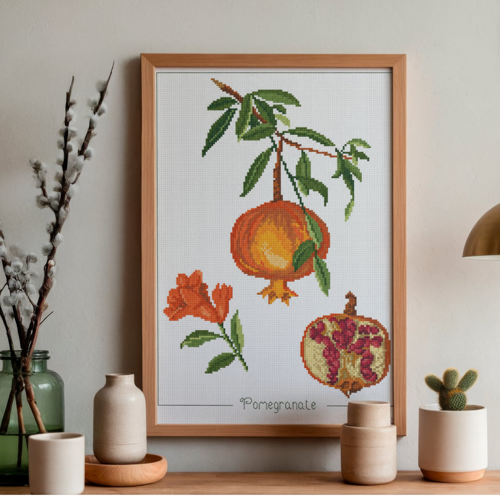 Pomegranate Cross Stitch Pattern, Fruit Embroidery, Kitchen Wall Decor, Flower Cross-stitch, Pattern Keeper, Digital PDF Chart