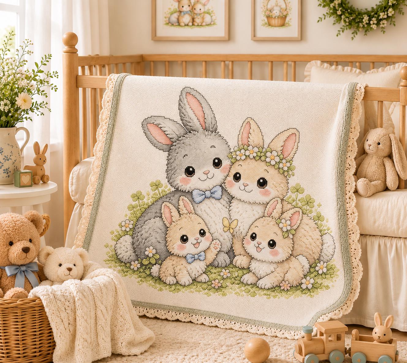 Bunny Family Cross Stitch Pattern PDF digital pattern preview
