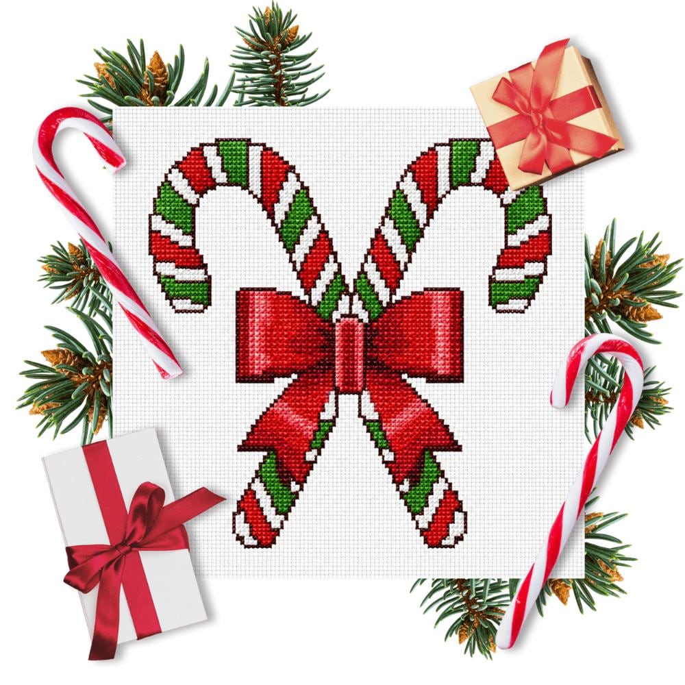 Candy Cane Cross Stitch Pattern PDF digital pattern preview