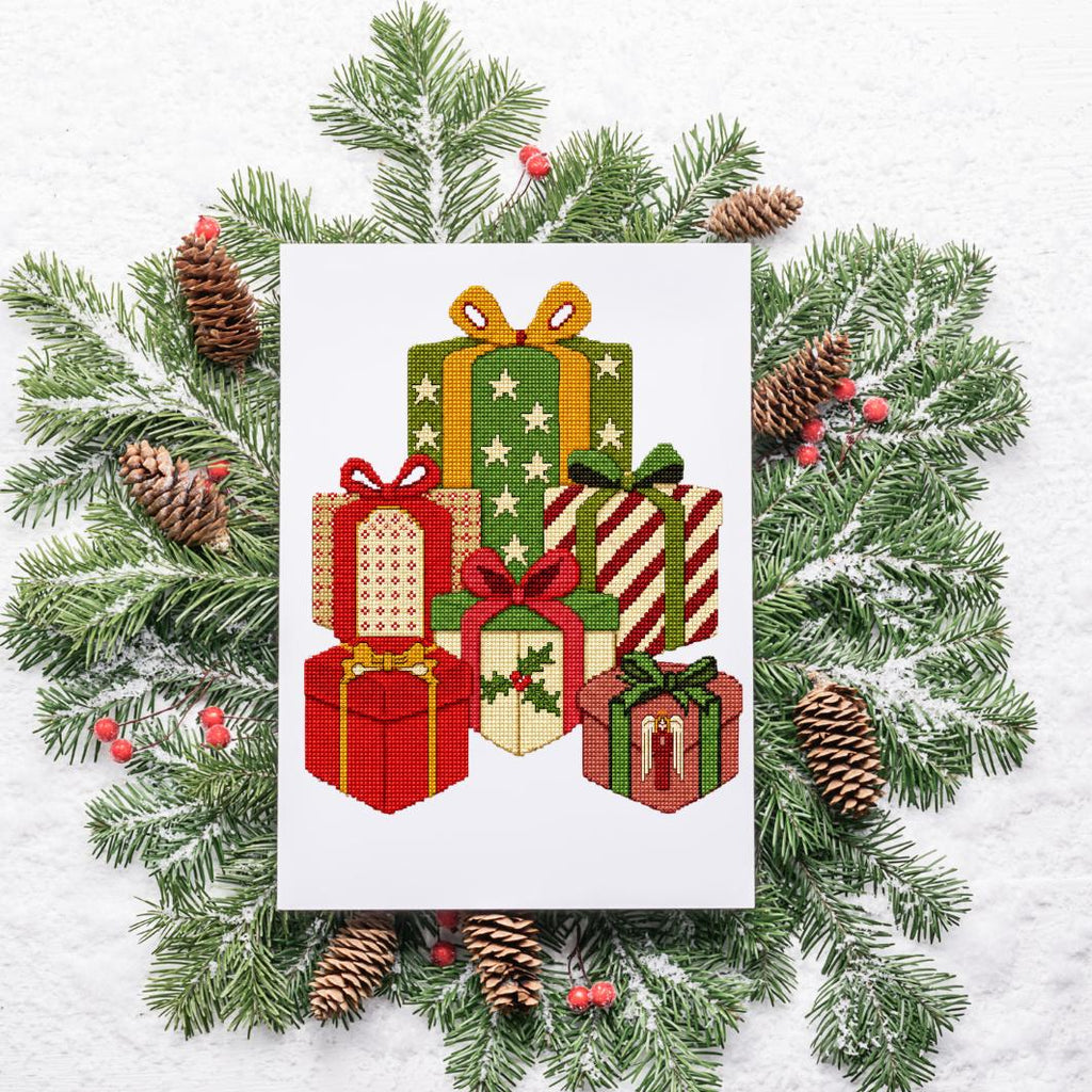 Christmas Gift Boxes Cross Stitch Pattern PDF digital pattern preview