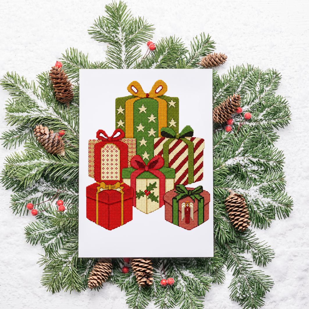 Christmas Gift Boxes Cross Stitch Pattern PDF digital pattern preview