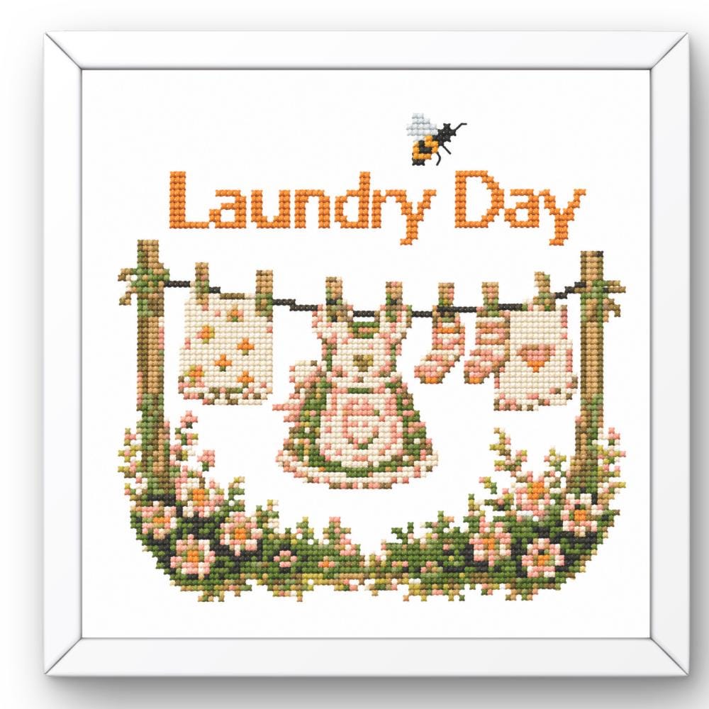 Bunny Laundry Room Cross Stitch Pattern PDF digital pattern preview